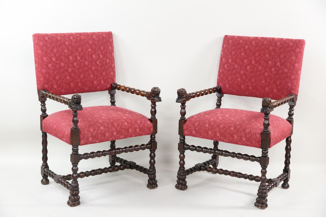Pair of Renaissance Revival Armchairs with Carved Lions (1 of 14)