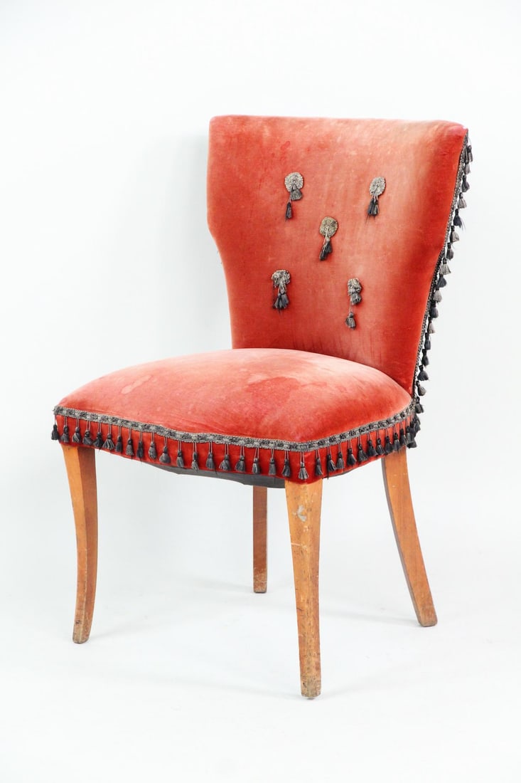 Victorian Tassle Decorated Pink Velvet Chair (1 of 12)
