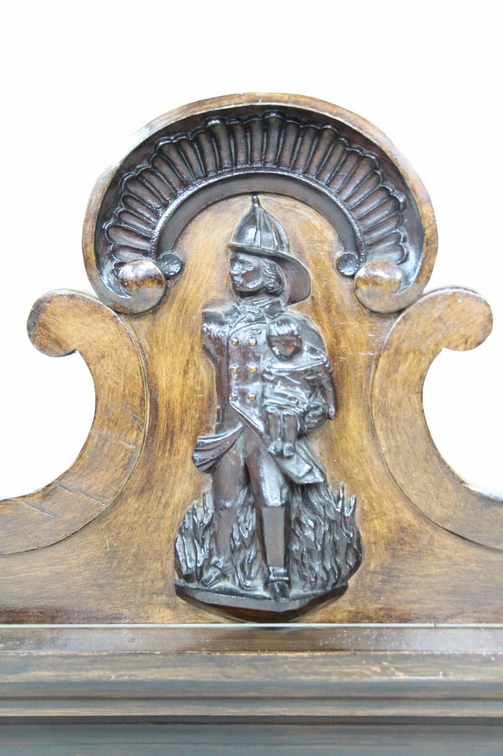 Architectural Firehouse Crown Moulding Pediment, Carved Fireman (1 of 12)