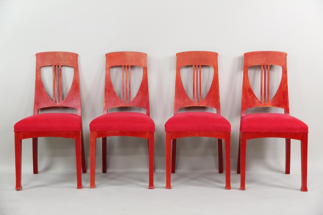 Set of 4 Red Swedish Grace Art Nouveau Harp Back Chairs (1 of 18)