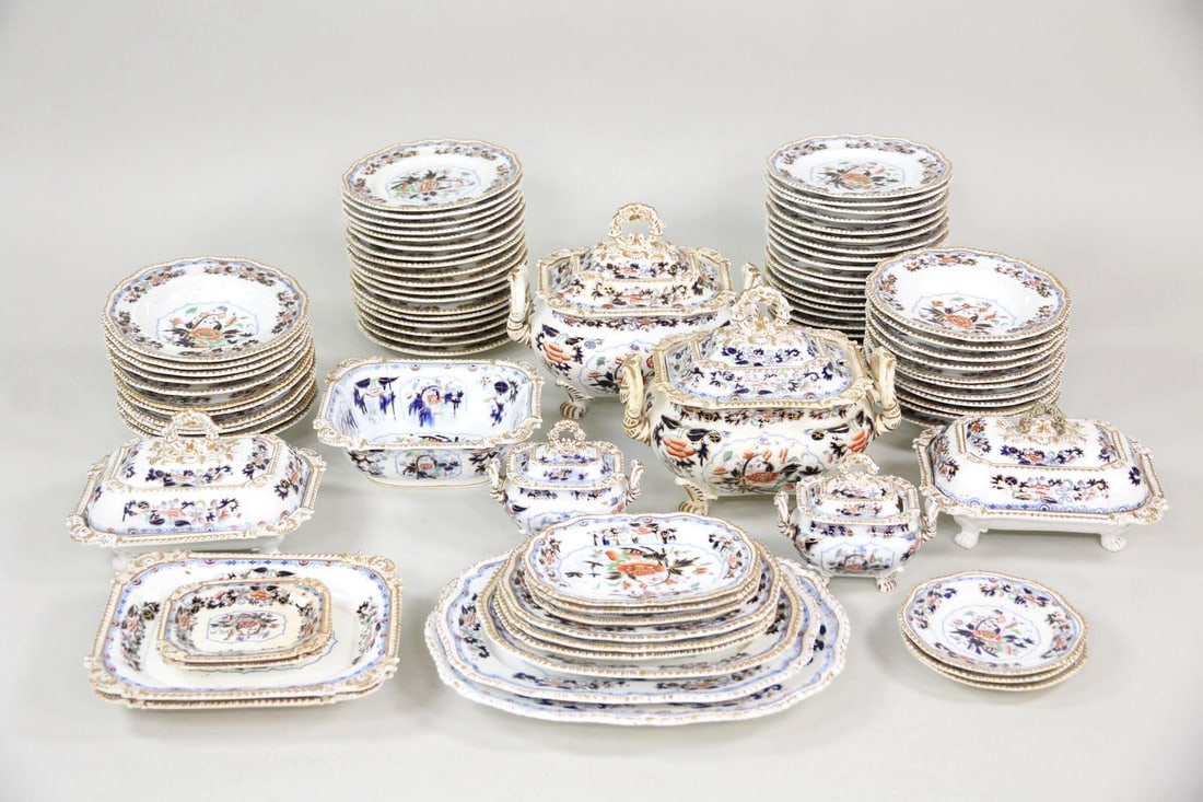 Large 88 Pc Collection of Grainger, Lee & Co Serveware, Old Indian Pattern: Large 88 Pc Lot of Grainger, Lee & Co Worcester Porcelain Serveware, Old Indian Pattern. A wonderful collection of British porcelain dishes & serveware in "Old India" pattern, no. 391 with Imari-inspi