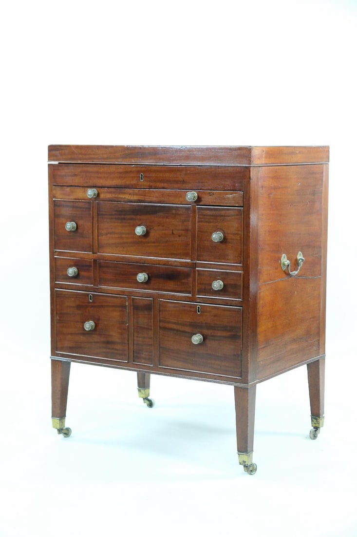Traveling Dressing Campaign Chest with Mirror, Wood & Brass (1 of 20)