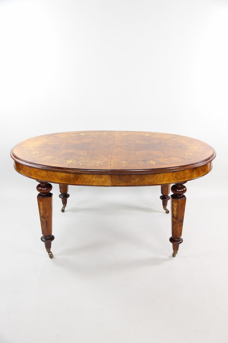 Victorian Extendable Dining Table, Burl Wood Marquetry (1 of 14)