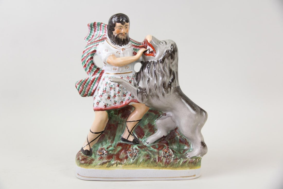 Staffordshire Pottery Figurine, Samson Fighting a Lion (1 of 8)