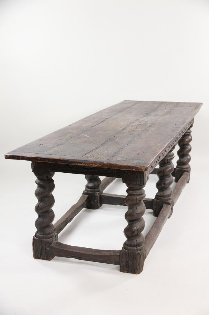 Large Carved Wood Refectory Table with Barley Twist Legs (1 of 20)