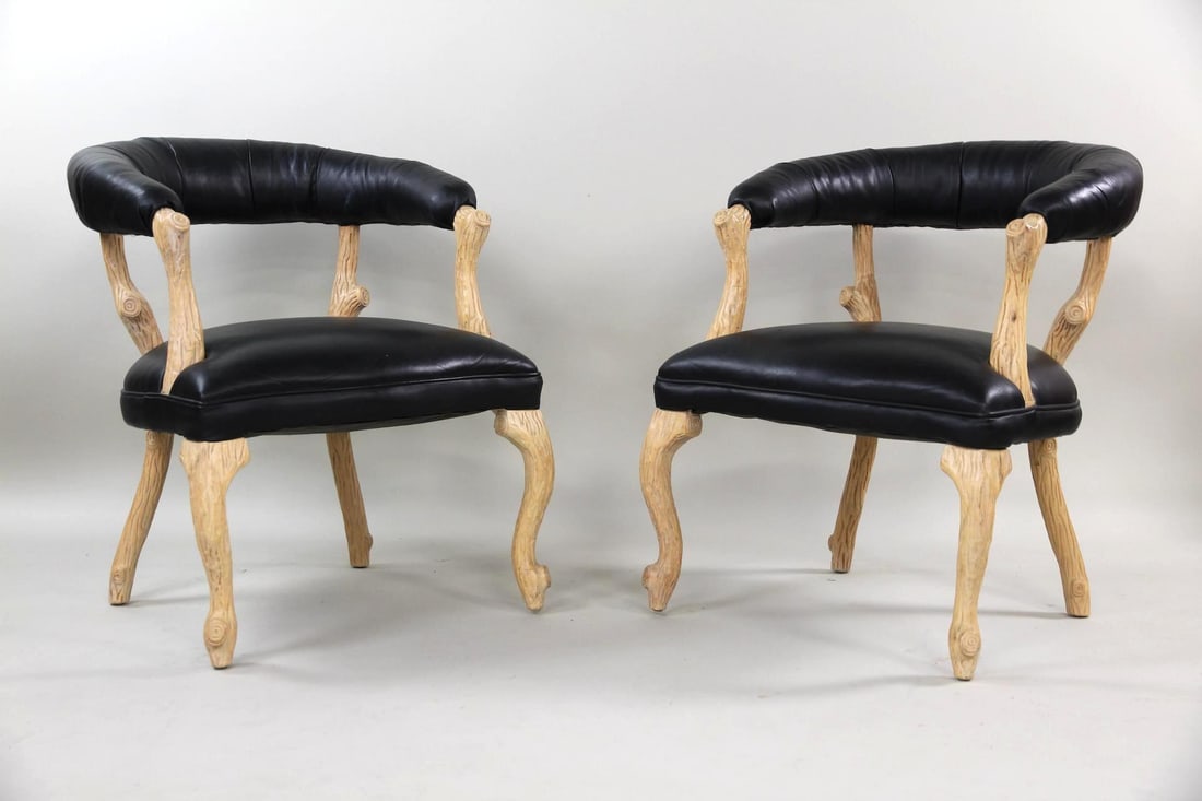 Pair of French Faux Bois Chairs with Black Upholstery (1 of 12)