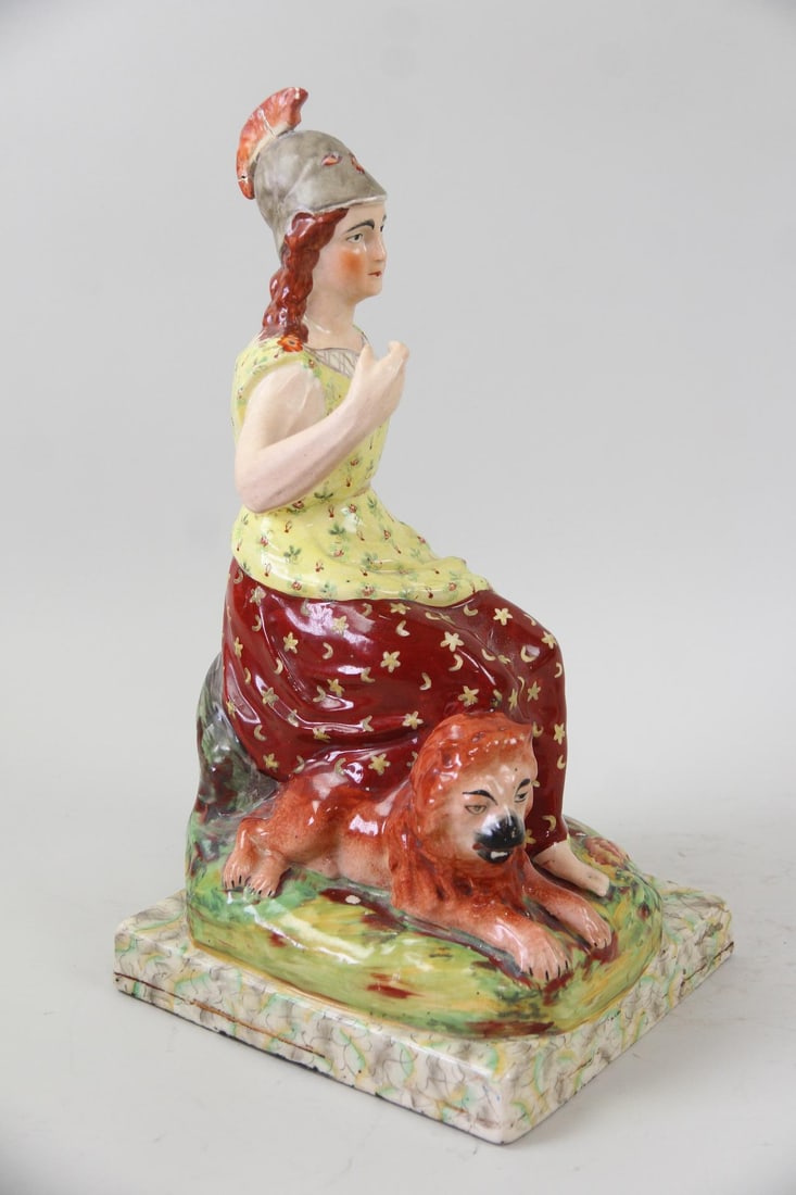 Staffordshire Pottery Figurine, Britannia with Lion (1 of 12)