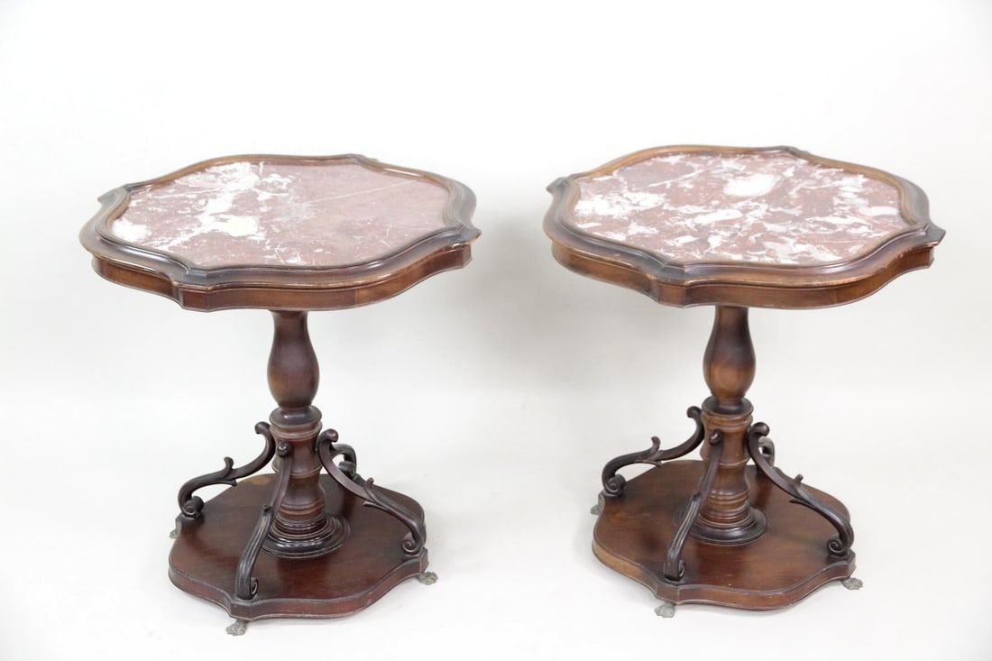 Pair of Victorian Pedestal Side Tables, Marble Turtle Top (1 of 12)