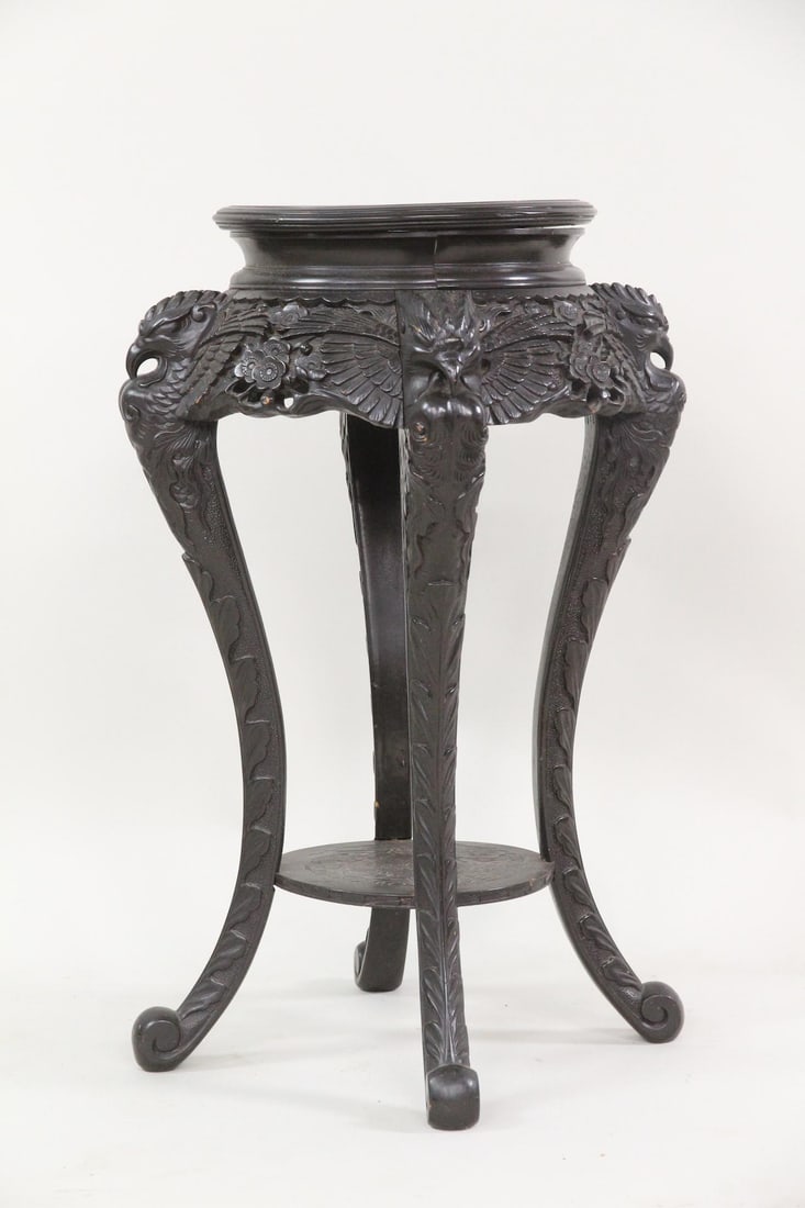 Asian Ebonized Wood Pedestal Plant Stand with Eagles (1 of 16)