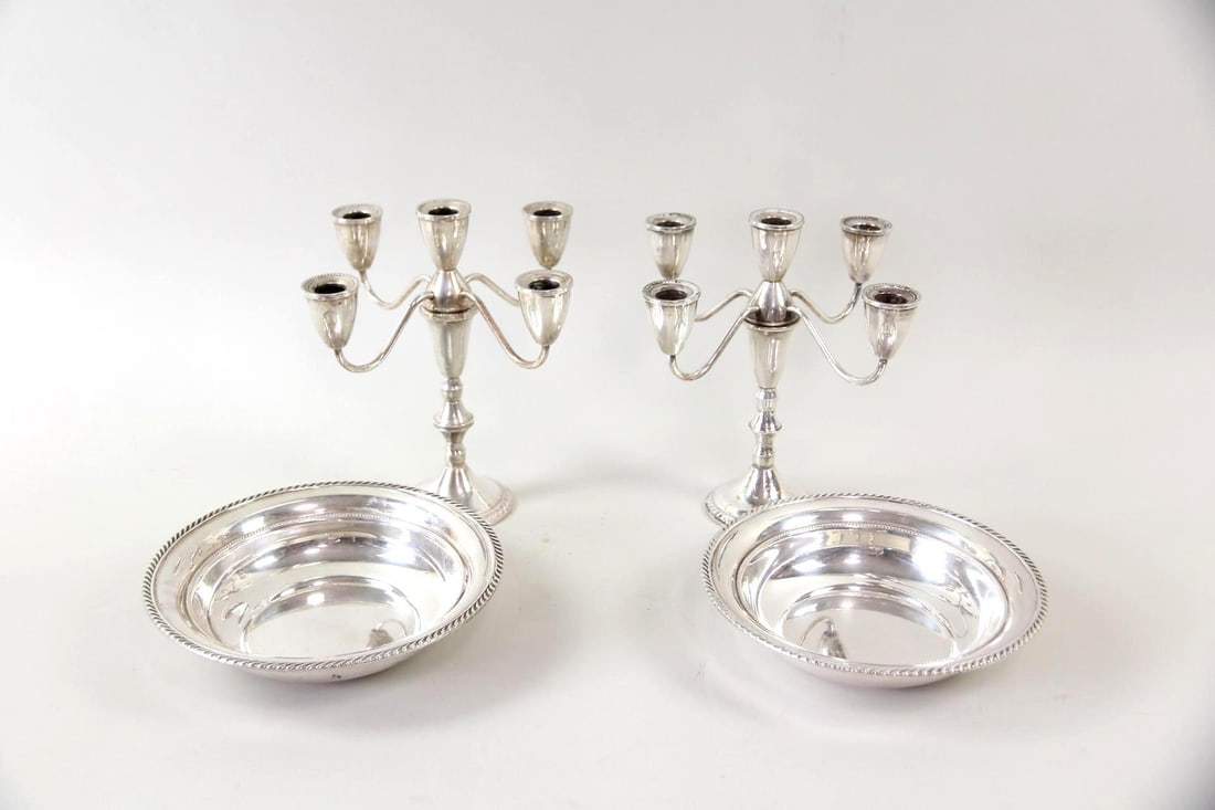 Lot of 4 Sterling Silver, Gorham 341 Serving Bowls & Duchin Candlesticks (1 of 16)