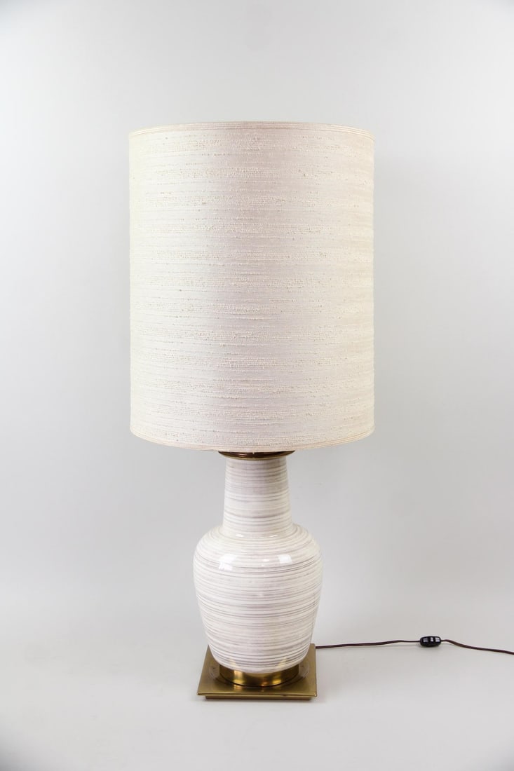 Stiffel Gray Banded Ceramic Lamp Brass Base (1 of 12)