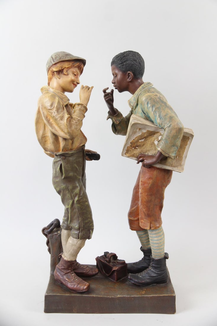 E. Stellmacher Polychrome Sculpture of a Bootblack & Paper Boy (1 of 11)