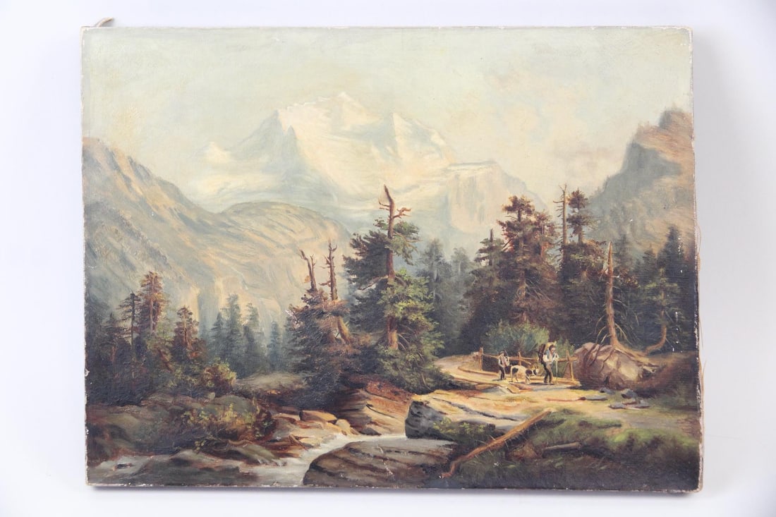 Mountain Landscape Painting with Hiking Figures (1 of 11)