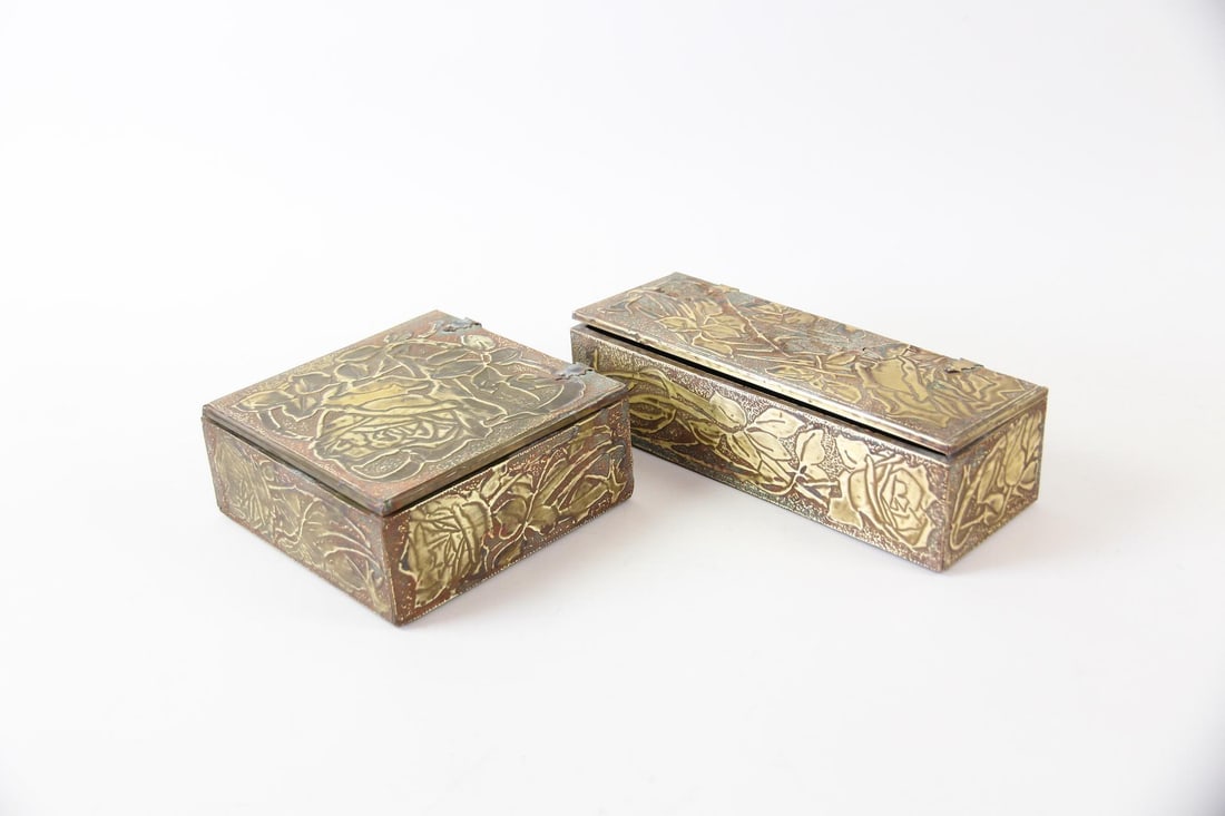 Pair of Art Nouveau Thayer & Chandler Repousse Boxes, Brass (1 of 18)