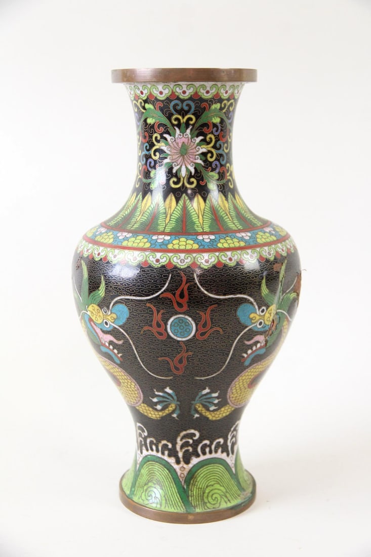 Chinese Cloisonne Enamel Vase, Double Dragon (1 of 15)