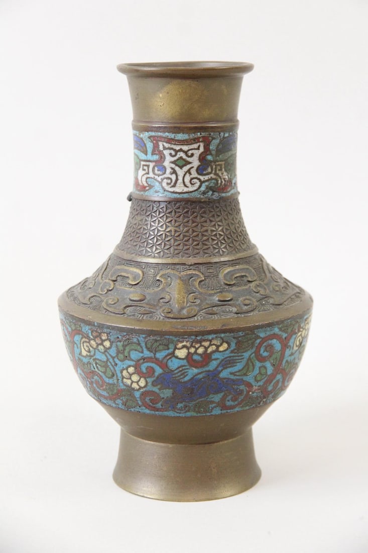 Japanese Champleve Cloisonne Bronze Vase with Flora & Fauna (1 of 10)