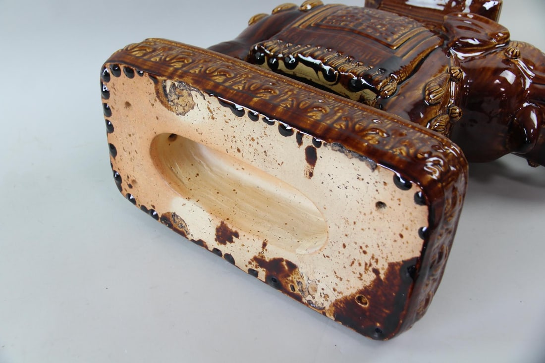 Root Beer Glazed Ceramic Elephant Figural Garden Stool - 10