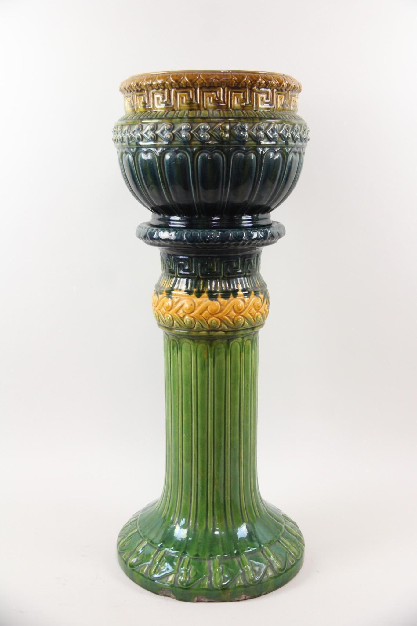 Art Nouveau Majolica Jardiniere & Pedestal Stand (1 of 7)
