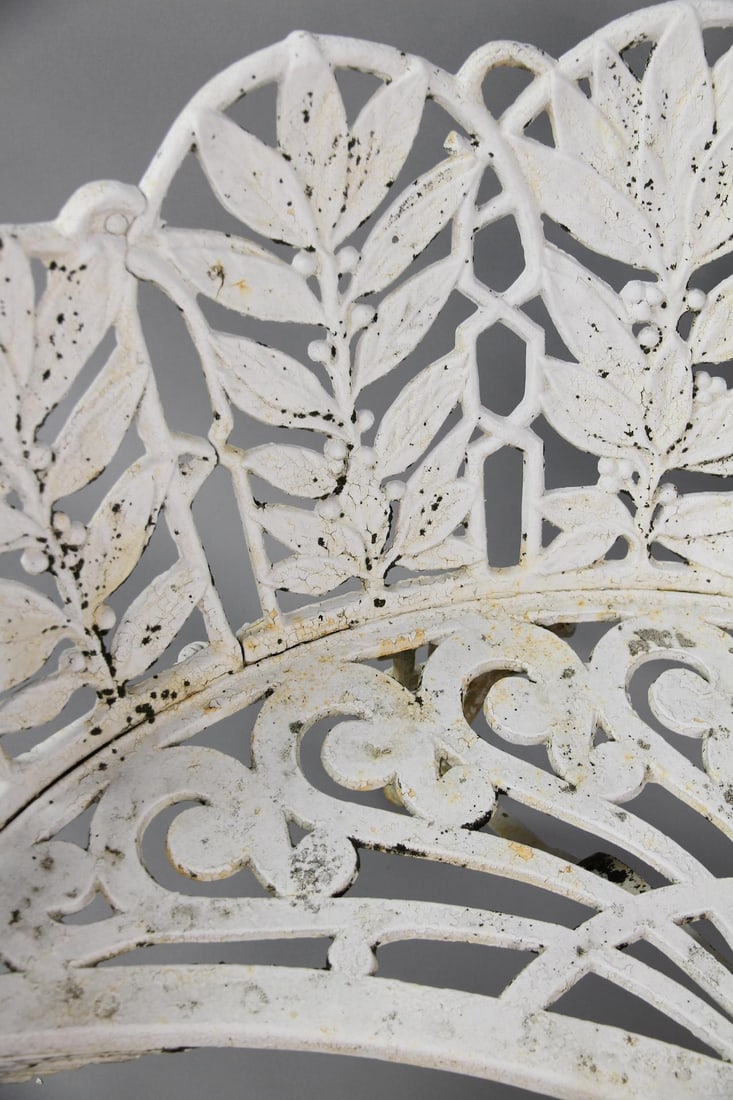 19th C. Cast Iron Concave Laurel Leaf Pattern Garden Bench - 3