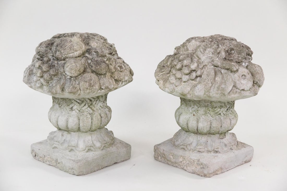 Pair of Cast Stone Concrete Garden Flower Baskets (1 of 9)