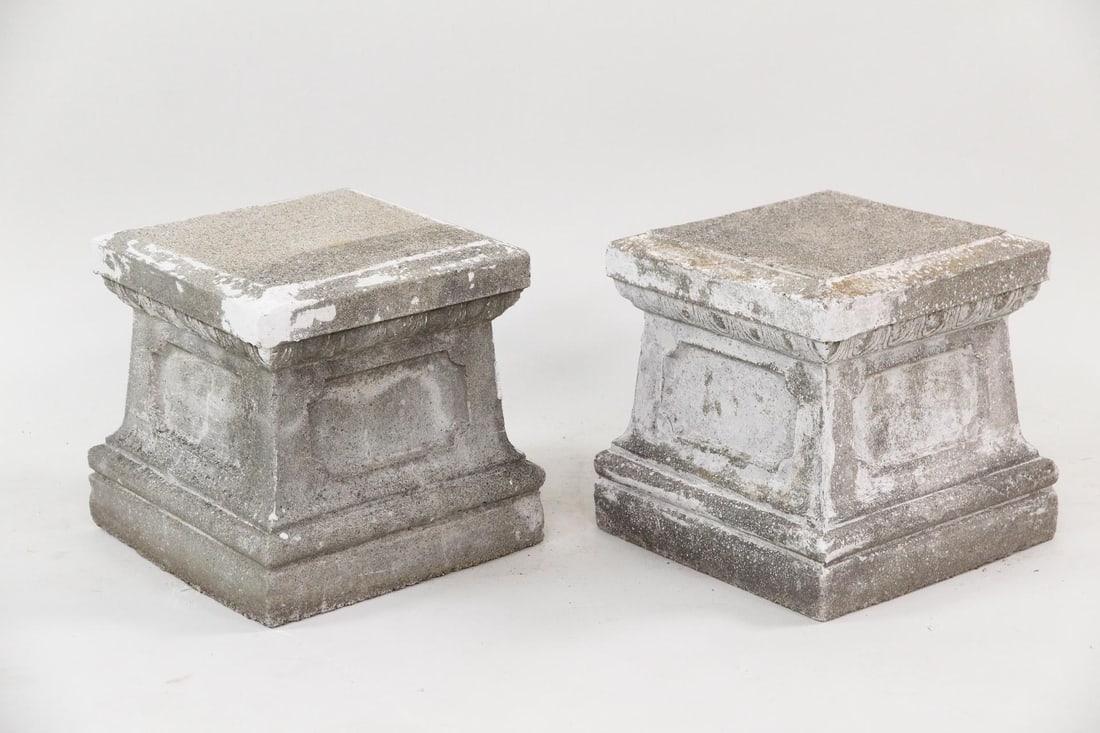 Pair of Cast Stone Concrete Garden Sculpture Pedestals, 2 of 2: Pair of Cast Stone Concrete Garden Sculpture Pedestals, 2 of 2. Simply add your favorite concrete garden figure to the pedestal. Nice patina to the concrete surface. We have more in our other auctions