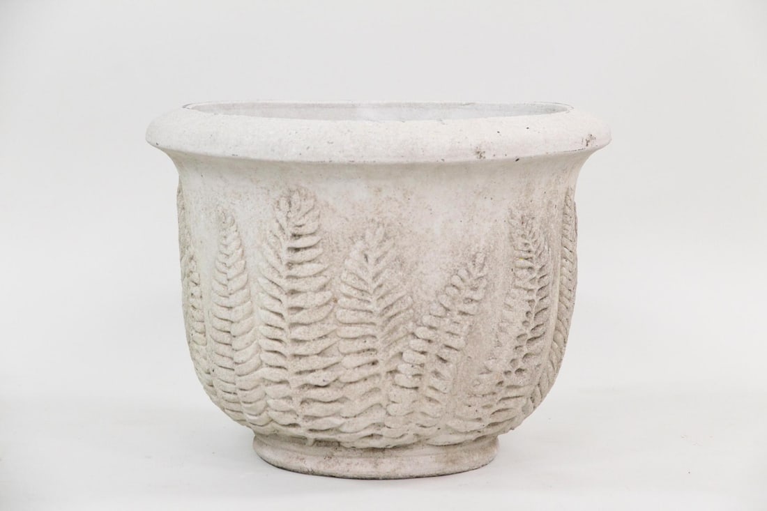 Cast Stone Concrete Garden Planter, Fern Decorated (1 of 8)