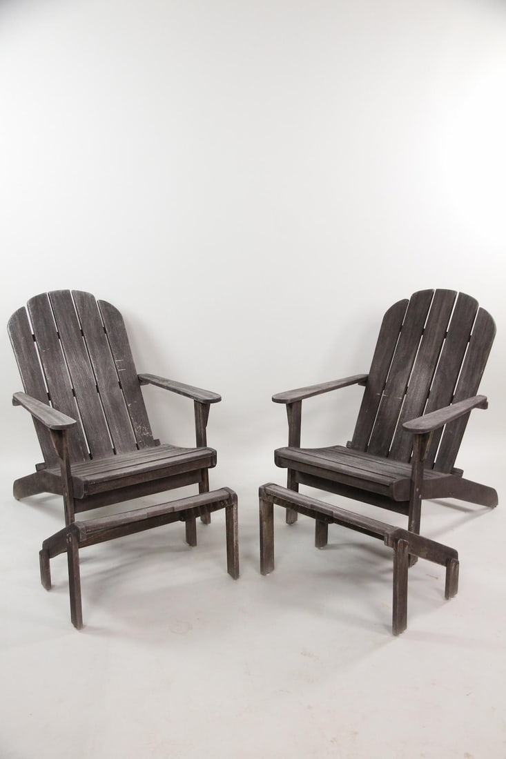 Pair of Teak Outdoor Chairs and Ottomans, Adirondack (1 of 14)