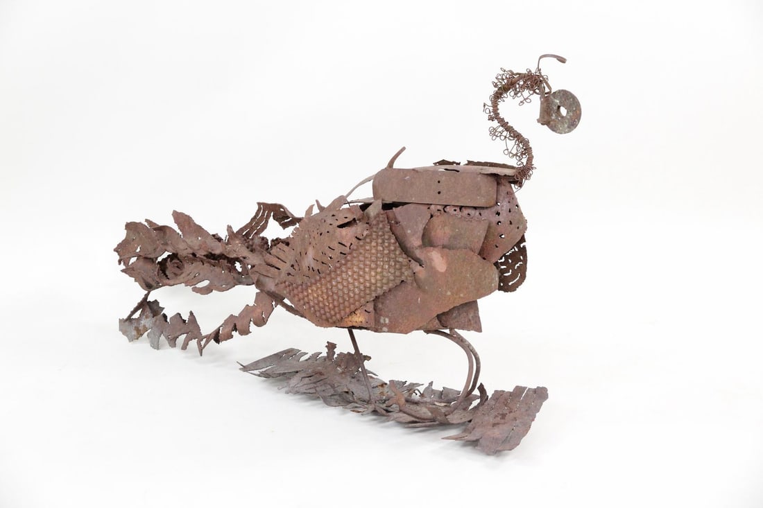 Brutalist Abstract Rusty Iron Peacock Bird Garden Sculpture (1 of 8)