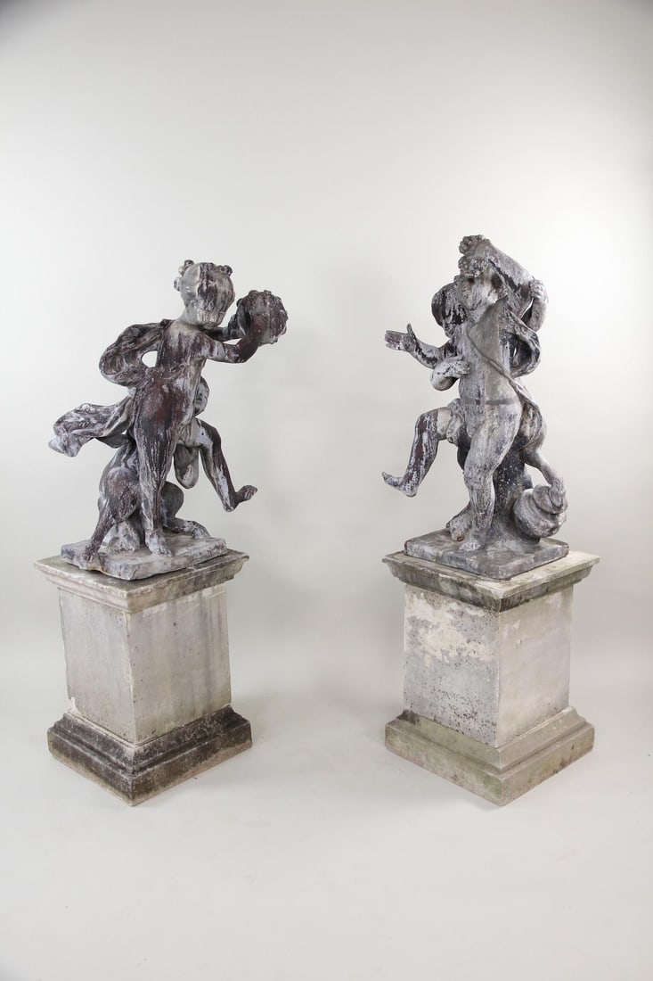 Pair of Cast Lead Garden Figures of Two Frolicking Youths (1 of 18)