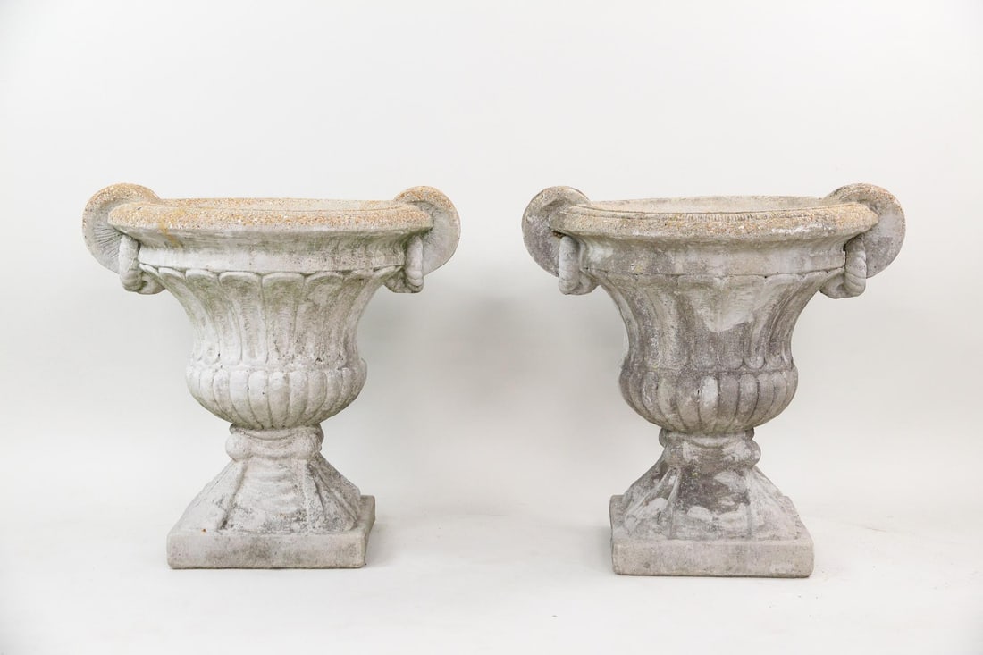 Pair of Huge Cast Stone Concrete Urn Planters (1 of 12)