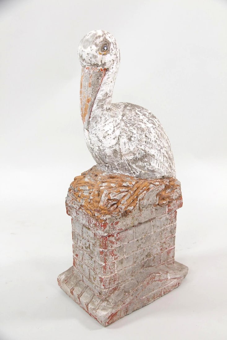 Painted Cast Stone Concrete Pelican Garden Sculpture (1 of 9)