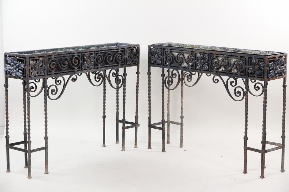 Pair of Wrought Iron Plant Stand with Tin Jardiniere Liner (1 of 12)