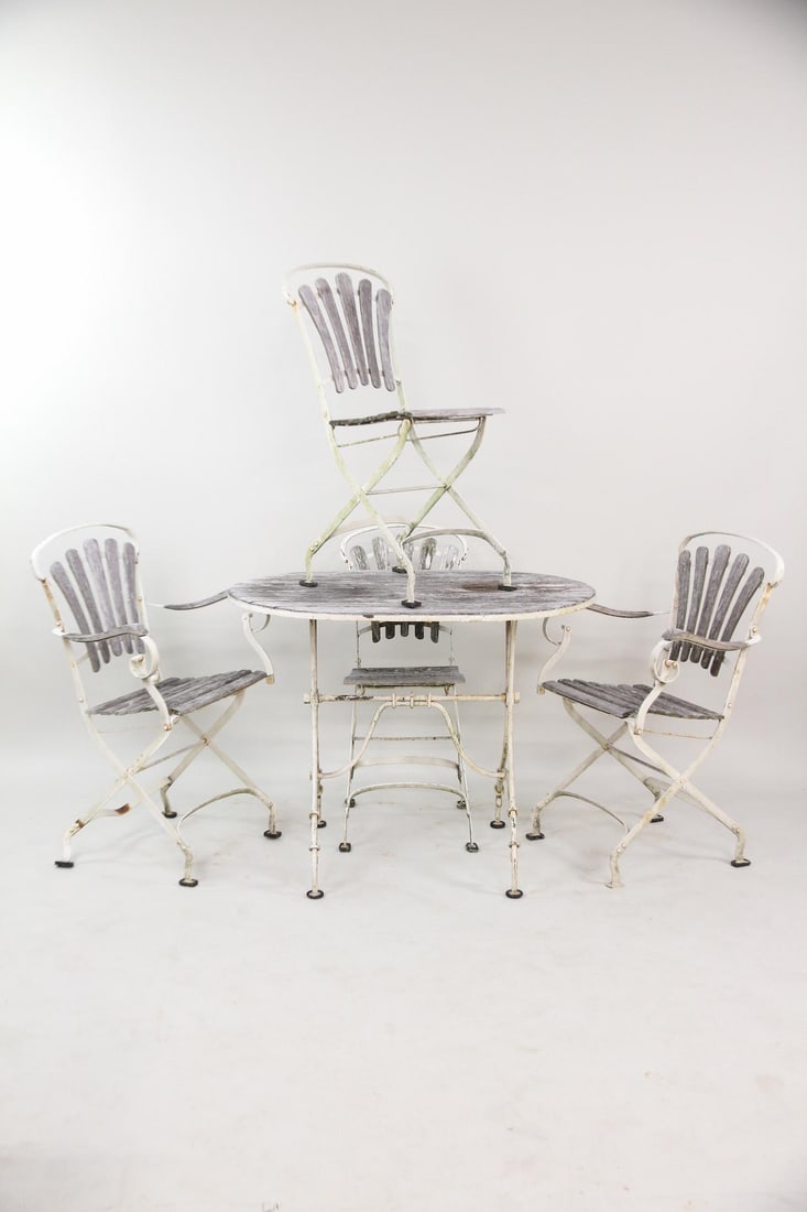 Set of 4 Savigny Folding Chairs and Table, Fan Back Wood Slatted (1 of 14)