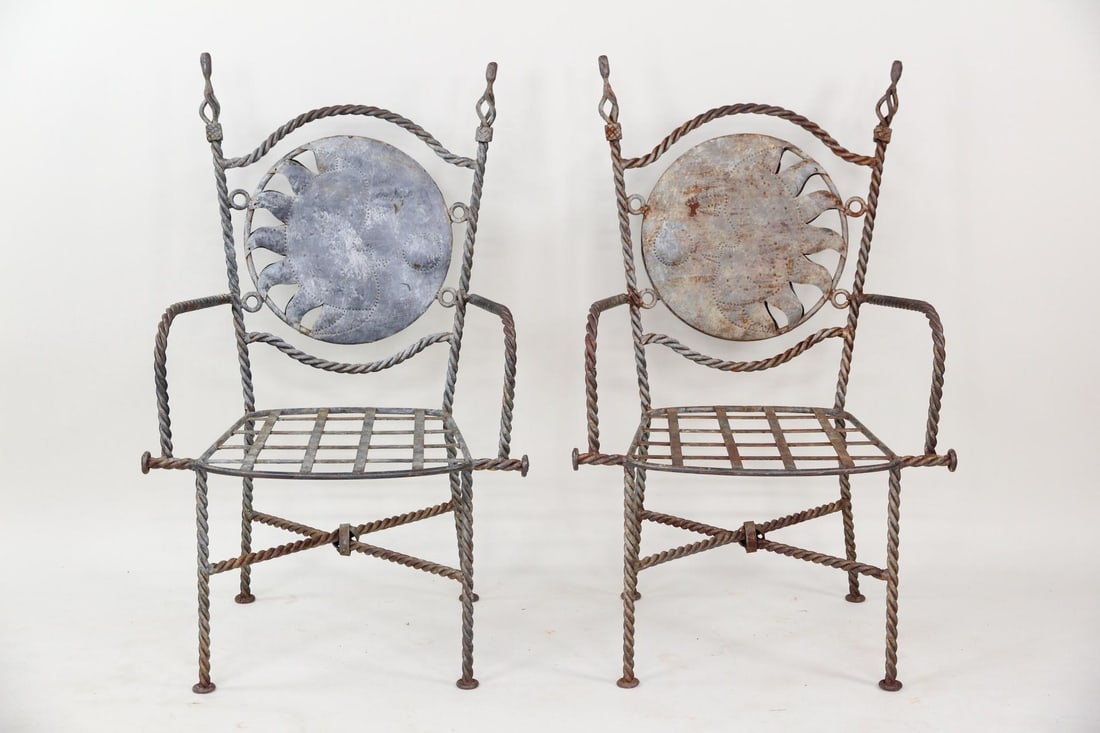 Pair of Twisted Iron Sun Back Chairs (1 of 14)