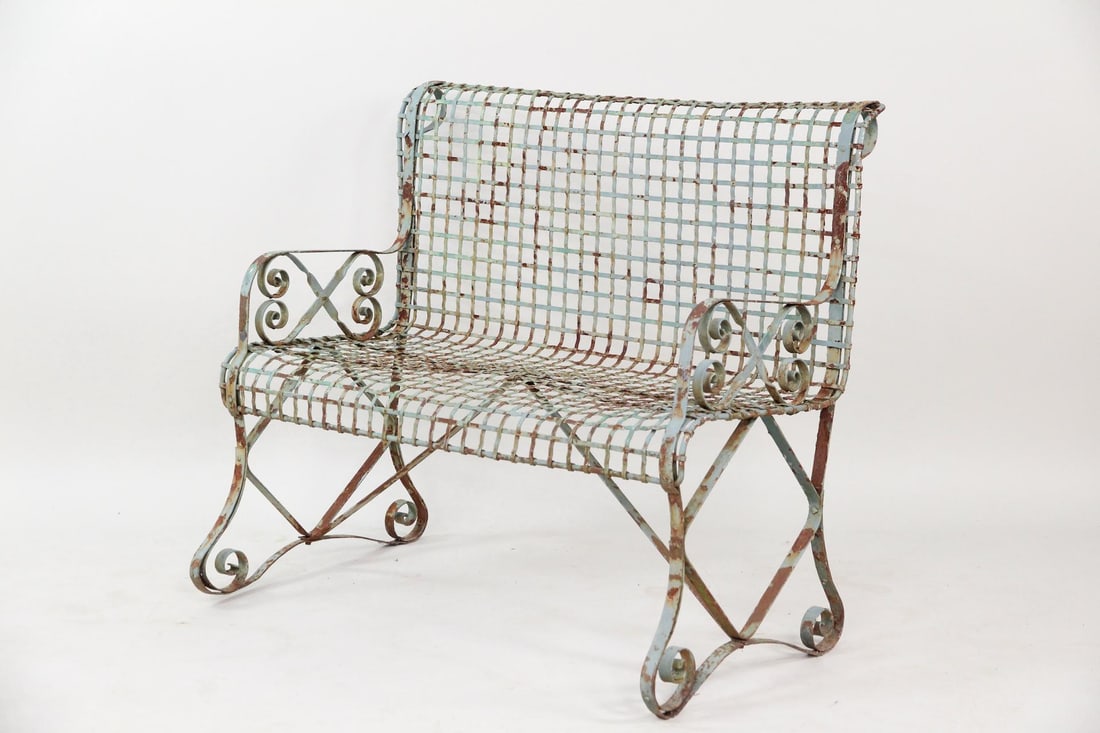 Strap Iron Settee Garden Patio Outdoor Bench (1 of 13)