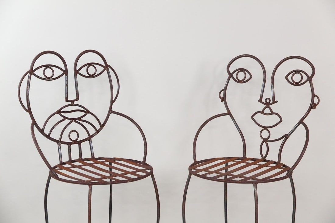 Pair of John Risley Style Modern Iron Face Bar Stools (1 of 14)