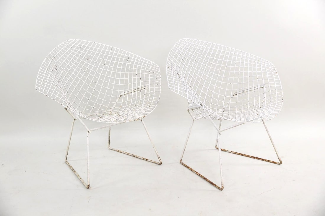 Pair of Bertoia Diamond Chairs, White (1 of 13)