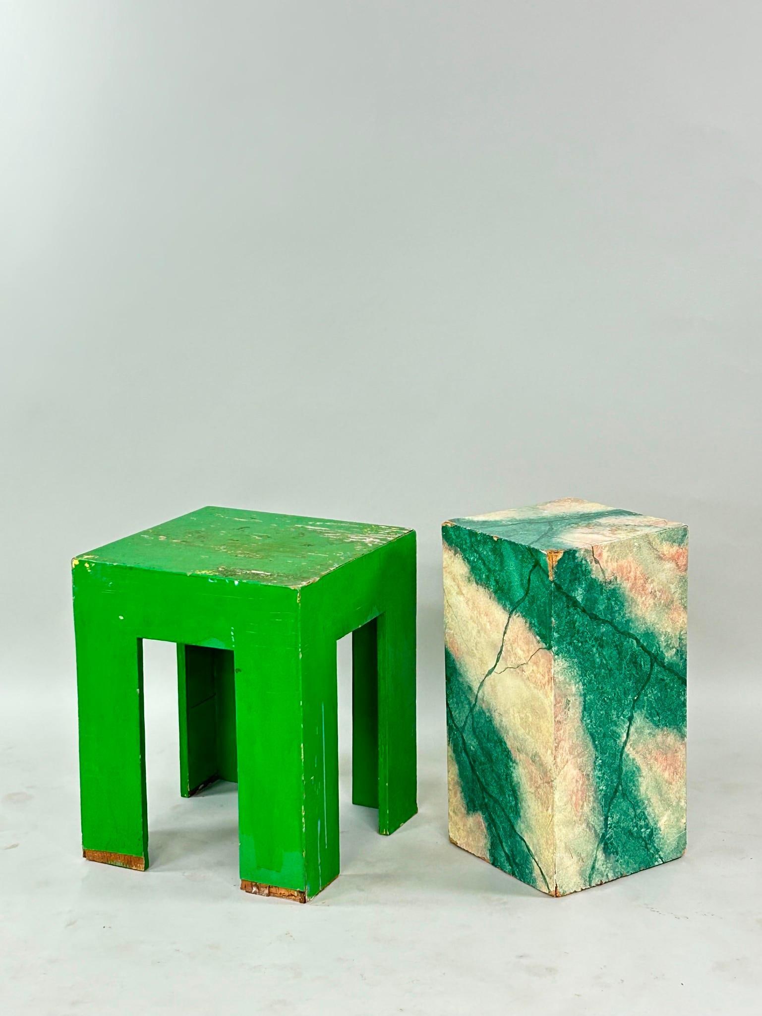 Green Side Table & Faux Marble Pedestal (1 of 19)