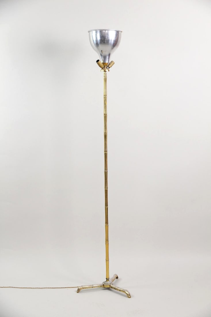 Brass Faux Bamboo Floor Lamp, Torchiere (1 of 8)