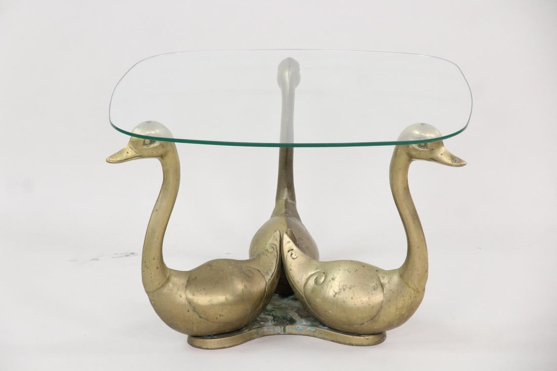 Hollywood Regency Brass Swan Coffee Table (1 of 9)