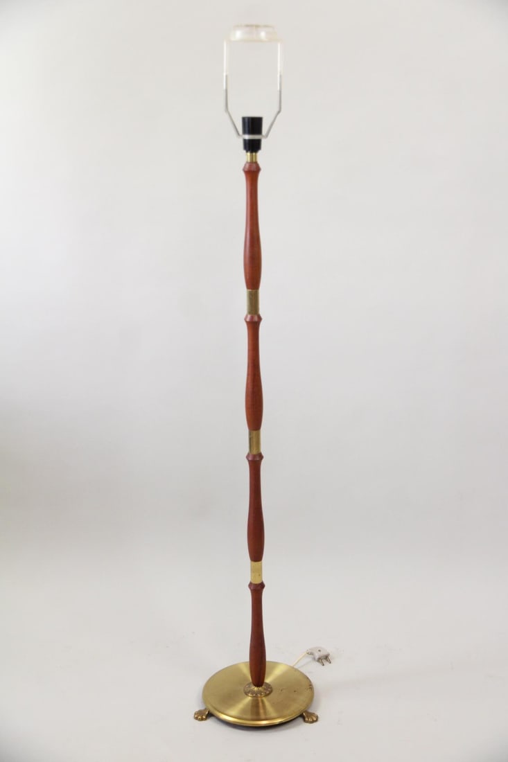 Mid-Century Modern Teak & Brass Floor Lamp with Claw Feet (1 of 9)