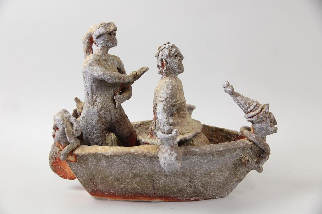 Arnie Zimmerman Shigaraki Clay Sculpture, Boat with 2 Figures (1 of 10)