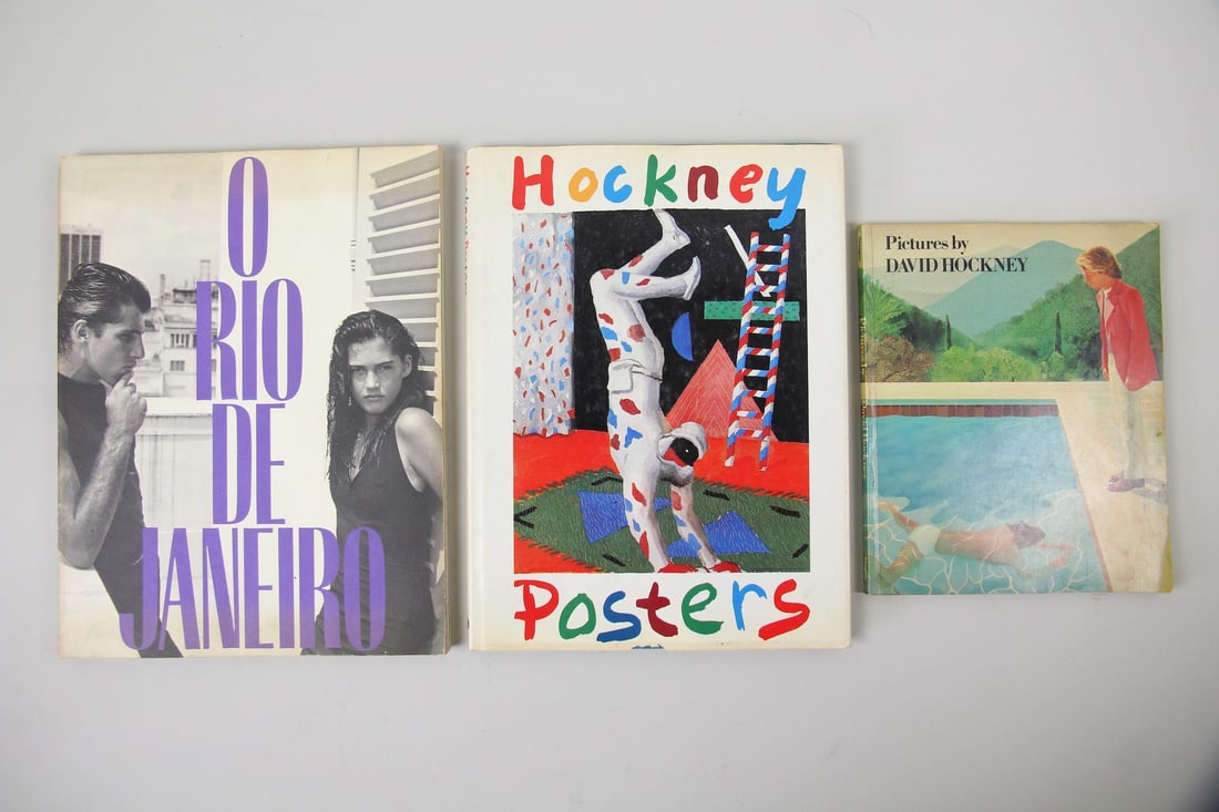 Lot of 3 Art Books, Bruce Weber & David Hockney: Lot of 3 Art Books, Bruce Weber & David Hockney. Includes Hockney Posters, Pictures by David Hockney and O Rio de Janeiro by Bruce Weber. Dimensions are 10.5 in h x 8.75 in w x .5 in d to 14.25 in h