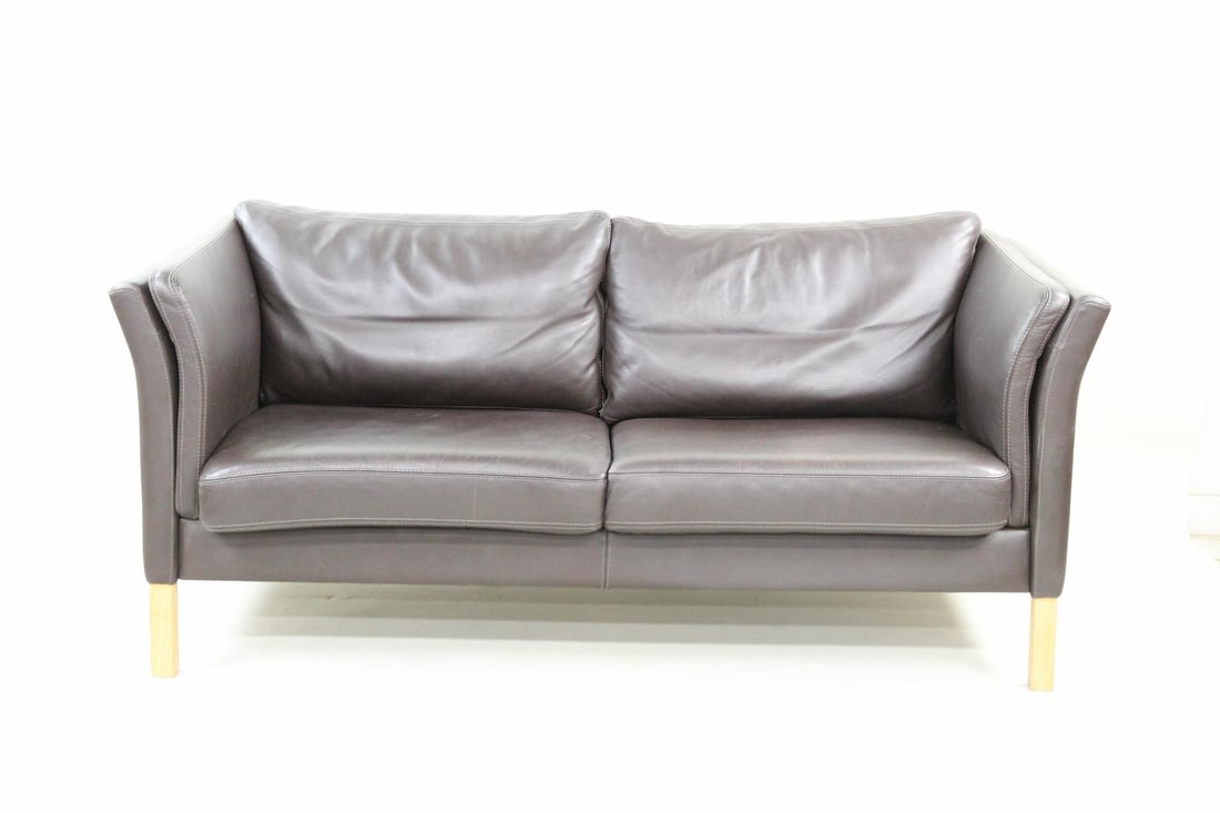 Danish Modern Brown Leather Sofa, Borge Mogensen Style (1 of 15)