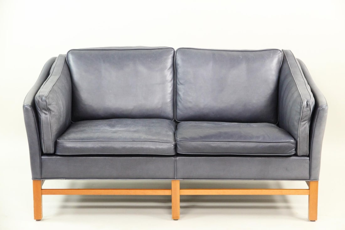 Danish Modern 2-Seat Blue Leather Sofa, Grant Mobelfabrik (1 of 12)
