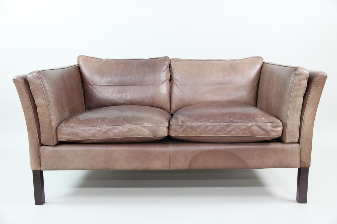Danish Modern Brown Leather 2 Seat Sofa by Stouby (1 of 13)