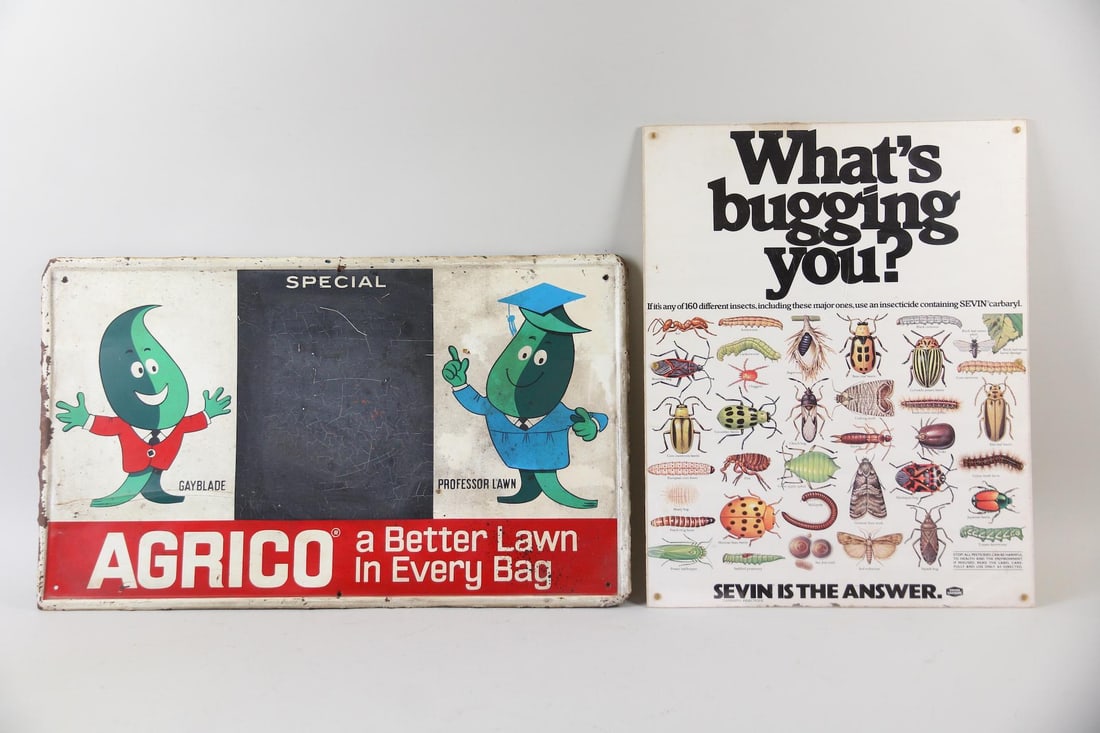 Lot of 2 Agriculture Advertising Signs, Agrico & Sevin (1 of 16)