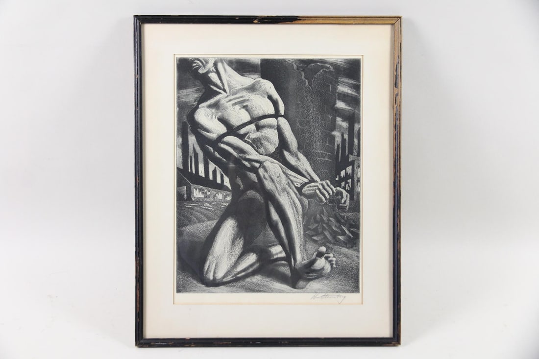 Framed Harry Sternberg Lithograph, "Enough (Boundman)", Signed, 1959 (1 of 11)