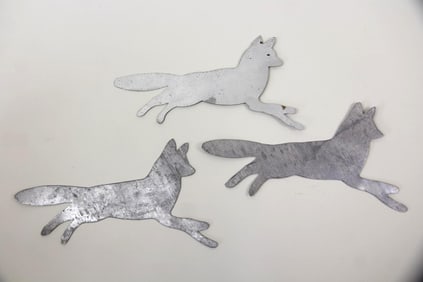 Set of 3 Folk Art Leaping Fox Metal Cutouts
