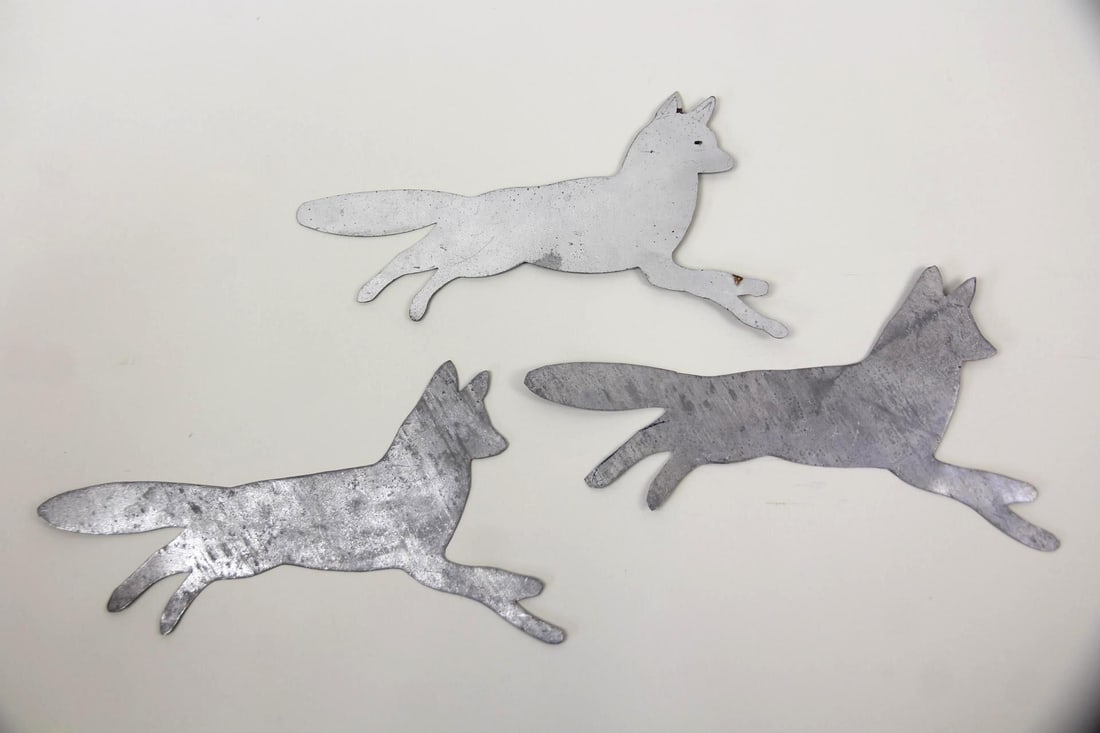 Set of 3 Folk Art Leaping Fox Metal Cutouts (1 of 9)